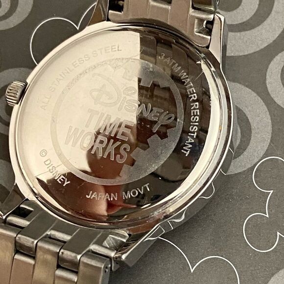 Disney Time Works All Stainless Steel Mickey Mouse Silhouette Dial Unisex Watch - Picture 12 of 14